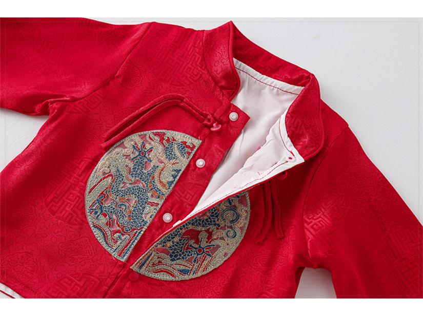 Chinese Style Baby Romper Set: Autumn/Spring Outing Outfit for Boys - Perfect for First Birthday, Full Moon, or Hundred Days Celebration.