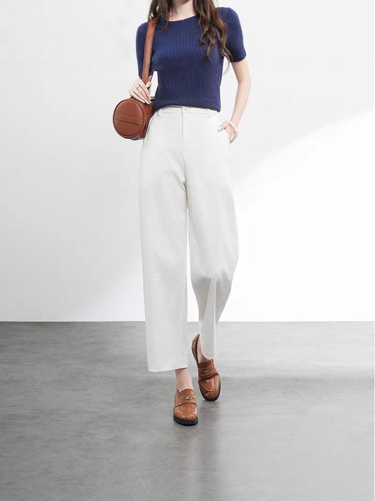 Khaki High-Waisted Wide-Leg Suit Pants for Women - Spring/Summer Slimming Petite Fit