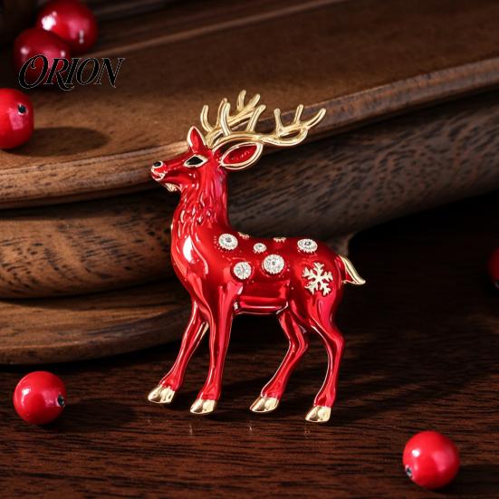 Mini Reindeer Brooch Christmas Pin, Rhinestone Elk Lapel Sweater Cardigan Coat Suits Accessories, Jewelry Gift for Xmas Alloy