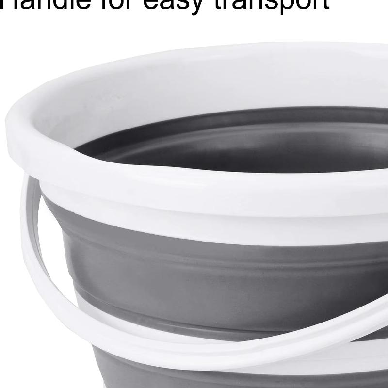 Eurow Indoor and Outdoor Collapsible Bucket with Handle, 10 Liters, 2.6 Gallons, Gray and White