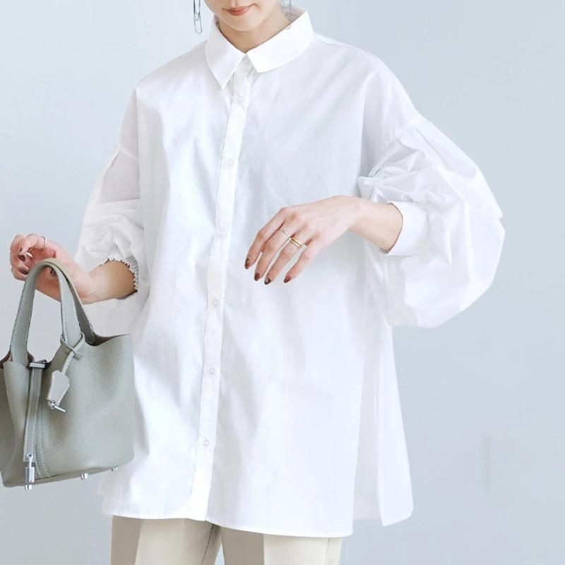 

Весна и осень новый свободный дизайн рубашки с рукавами-фонариками для женщин, покрывающий мясо и показывающий худобу, однотонный простой топ M