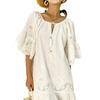 Abito Corto Primavera Estate Tinta Unita Cotone Vita Larga Pizzo Bianco Pullover Abito Stile Vacanza