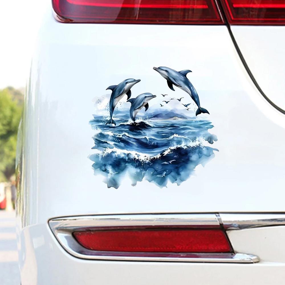 QT2111#15cm Delfin und Meer Vinyl-Aufkleber, Geeignet für Laptops, Flaschen, LKWs, Motorräder, Fenster