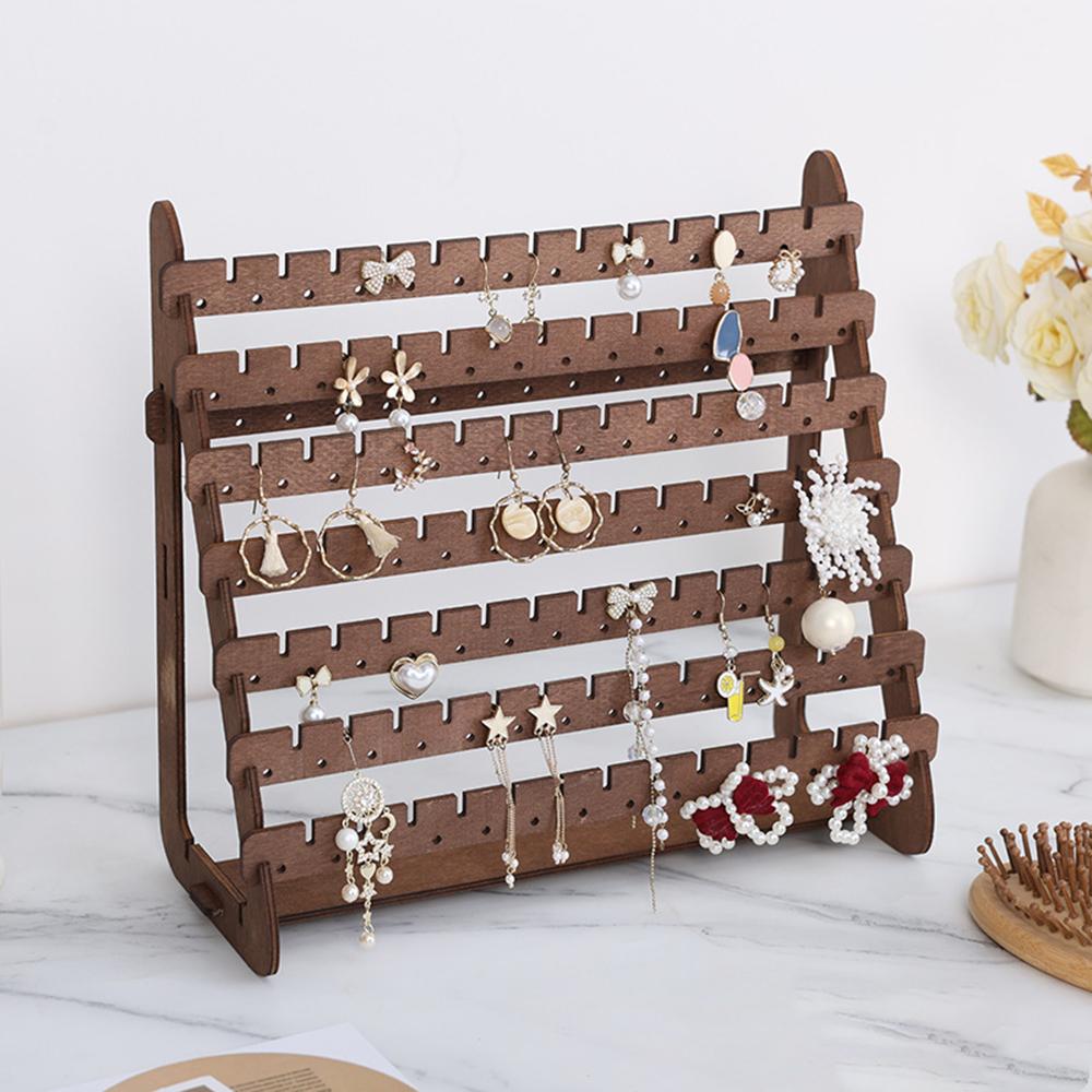 Wooden Earring Holder 7 Tier Jewelry Storage Rack Ear Studs Dangle Hoop Earrings Display Stand