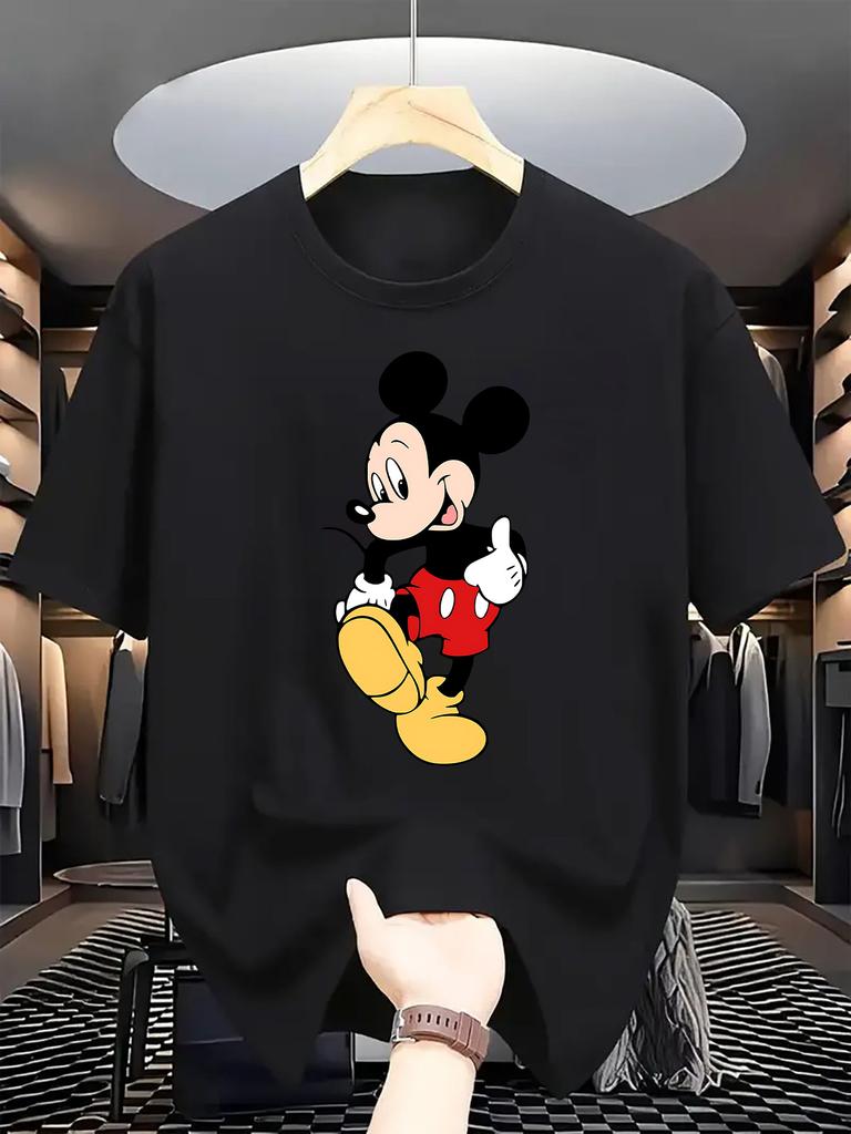 Koszulka z nadrukiem Myszki Miki Disneya Męska Damska Casual Okrągły dekolt Krótki rękaw Bawełniane Topy Koszulki z nadrukiem kreskówkowym Streetwear
