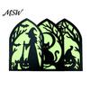 Glowing Halloween Silhouette Wooden Screen Ornaments, Glow in The Dark Gothic Arch Mysterious Room Accents Decor, No Assembly Atmosphere Supplies for