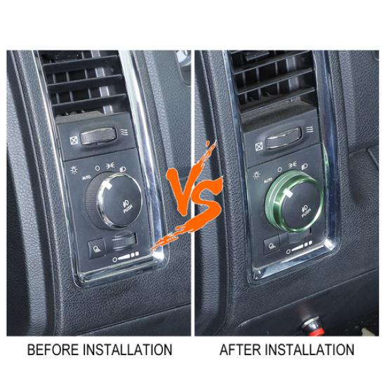 Headlight Switch Knob Trim Ring Bezel Green for Dodge RAM 1500 2010-17 Aluminum