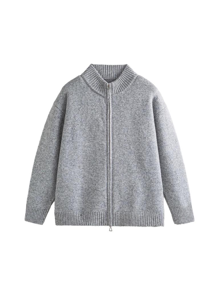 Unisex Double Zipper Japanese Retro Knit Cardigan for Spring/Autumn