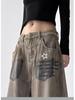 Women's Autumn Post-Apocalyptic Style Wide Leg Jeans - Dirty Dyed Print, Loose Curved Leg, Floor-Length Jazz Pants