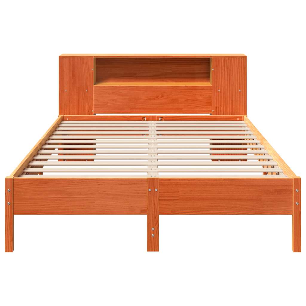 Solid Wood Bed with Shelf Without Mattress Wax Brown 140 x 190 cm