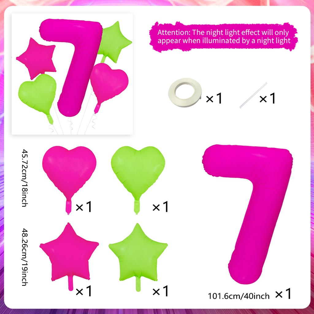 Neon fluorescent digital balloon set 1-9 five pointed star heart-shaped balloons for birthday and graduation season decoration