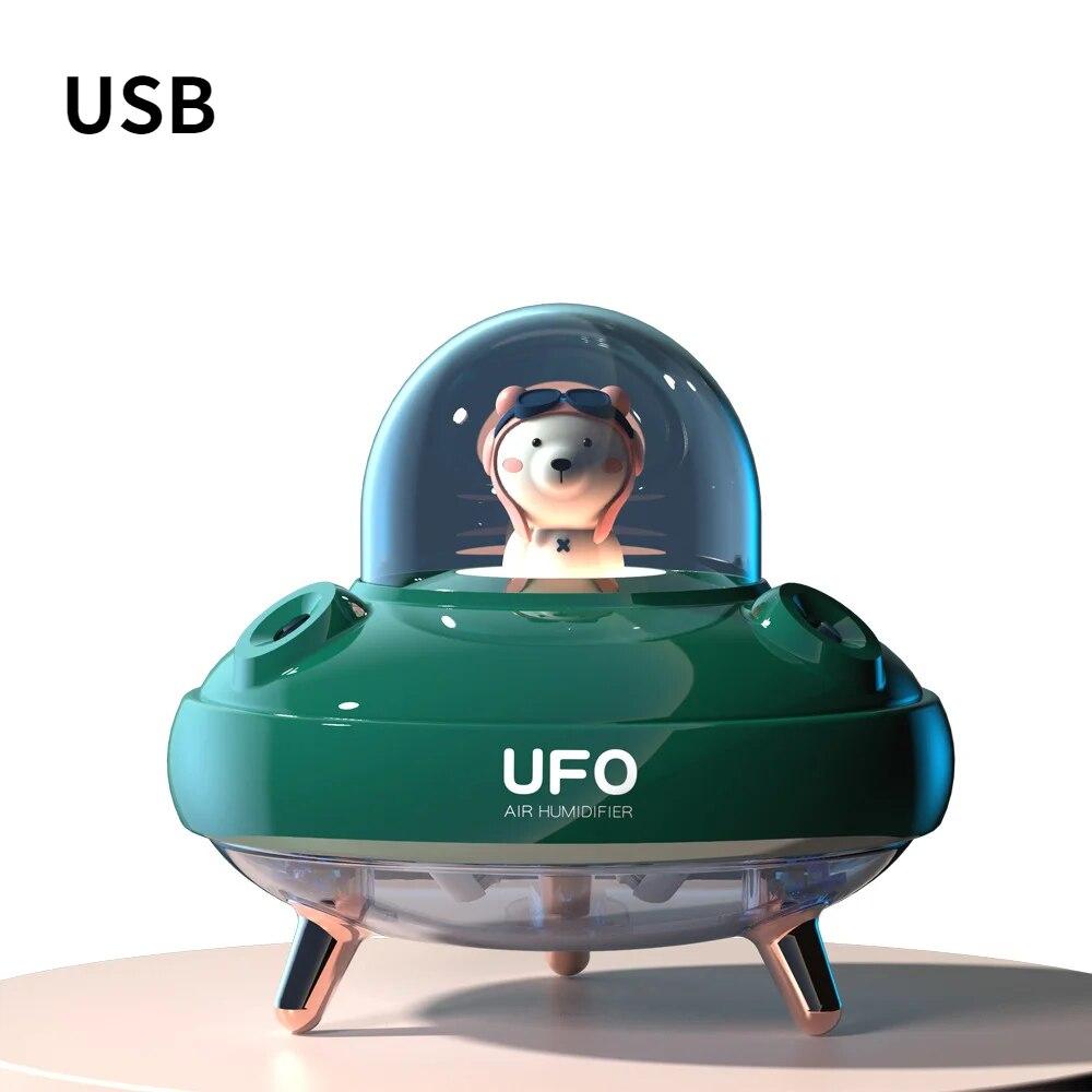 Dual Nozzles Draadloze Ufo Luchtbevochtiger Desktop Luchtbevochtiger Leuke Planeet Beer Led Licht Ultrasone Aroma Essentiële Olie Diffuser
