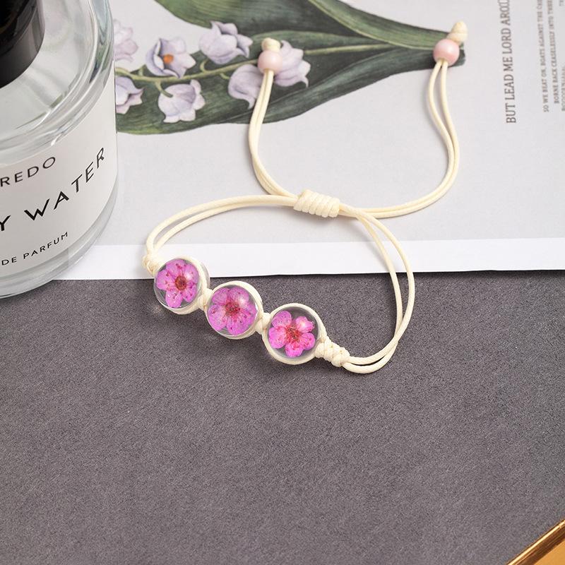 Fresh And Sweet Peach Blossom Bracelet Handmade Woven Girlfriend Dried Flower Bracelet Street Stall Girl Glass Dried Flower Bracelet