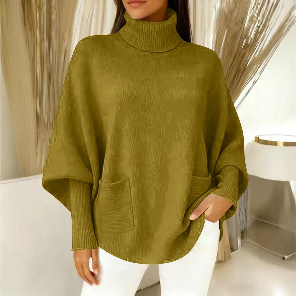 Damski modny sweter z golfem w kolorze, luźny krój, casualowy top dzianinowy