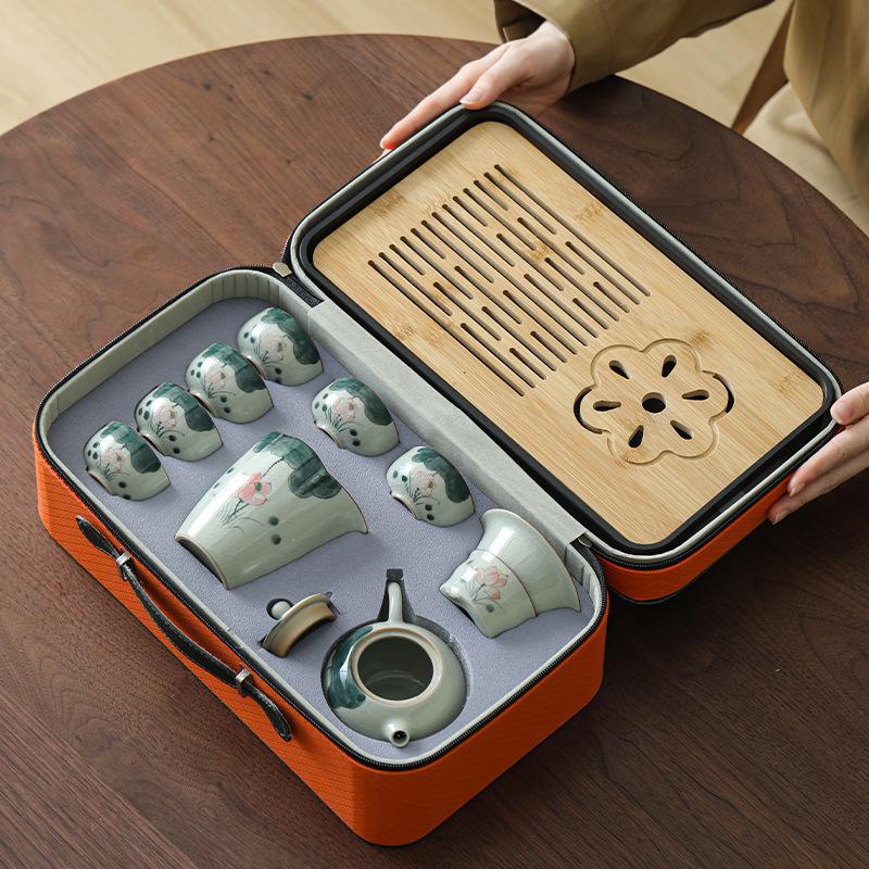 Ge Kiln Hand-Painted Kung Fu Tea Set, Household High-End Ceramic Teapot, Teacup Cover Bowl, Gift For Elders