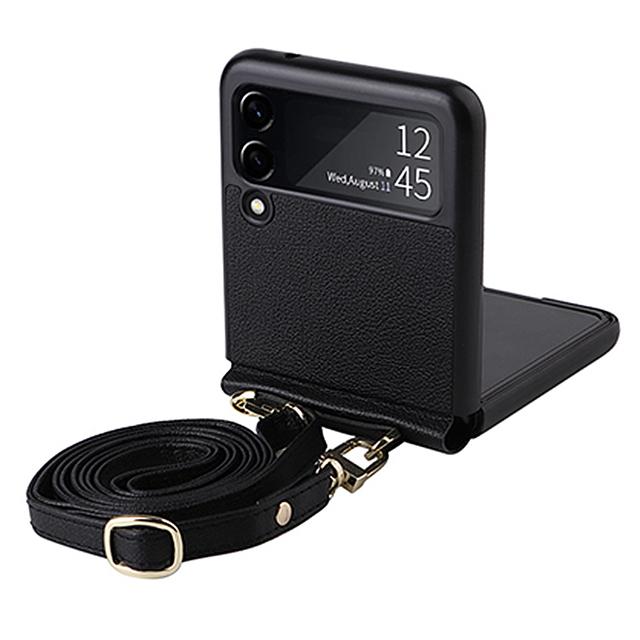 

Кожаный чехол с текстурой овчины Sumsung Galaxy Z Flip4, чехол для Samsung Z Flip 4 Flip4, защитный чехол для камеры со шнурком For Samsung Z flip 4 чёрный