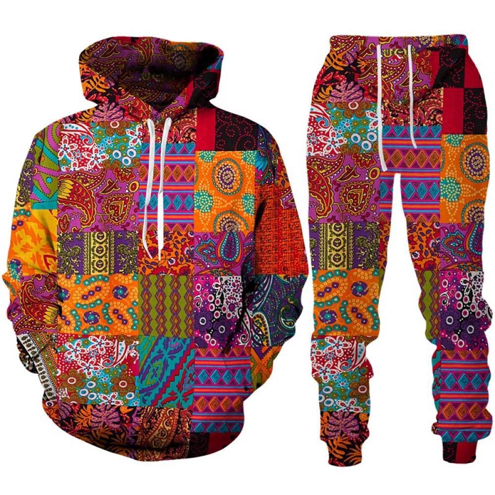 Color Block Patchwork 3D Print Hoodies Pants Sets Men's Sweatshirts Sweatpants Two Piece Suits Outdoor Tracksuit Man Clothing