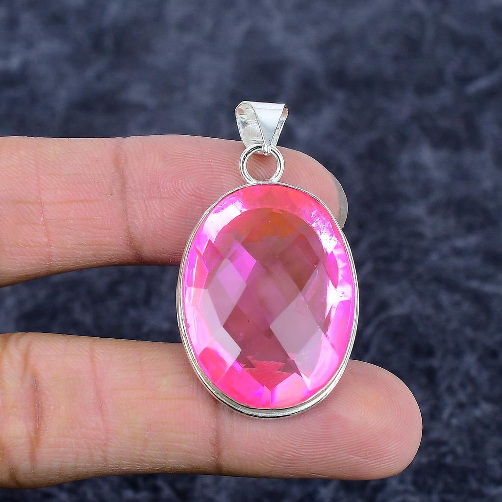Pink Kunzite Gemstone Handmade 925 Sterling Silver Jewelry Pendant 1.81" M-3241