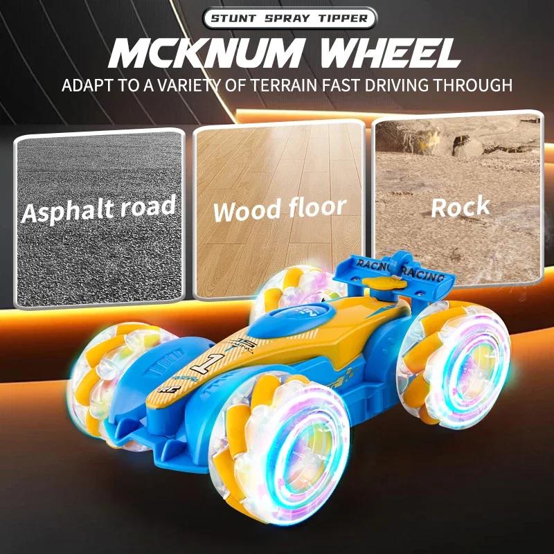 Non-Toxic Cool Light Rc Stunt Car 2.4G 4Wd Gesture Sensor With Spray Deformation Sound Remote Control Stunt Off-Road Drift Car Toy For Kid