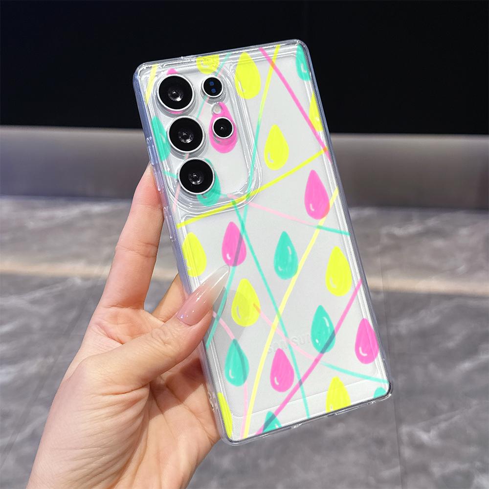 Colorful Raindrops and Lines Phone Case for Samsung Galaxy S26 S25 S24 S23 S22 S21 S20 FE Plus Lucency TPU Protection Cover