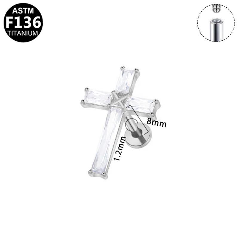 Titanium Alloy Inner Thread Cross Stud Earrings - Korean Style, F136 Design.