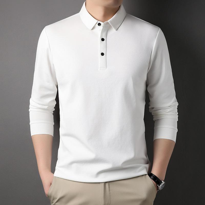 Spring Mulberry Silk T-shirt Men's Long-sleeved Polo Shirt Lapel Business Casual Paul Shirt Top Mercerized Cotton