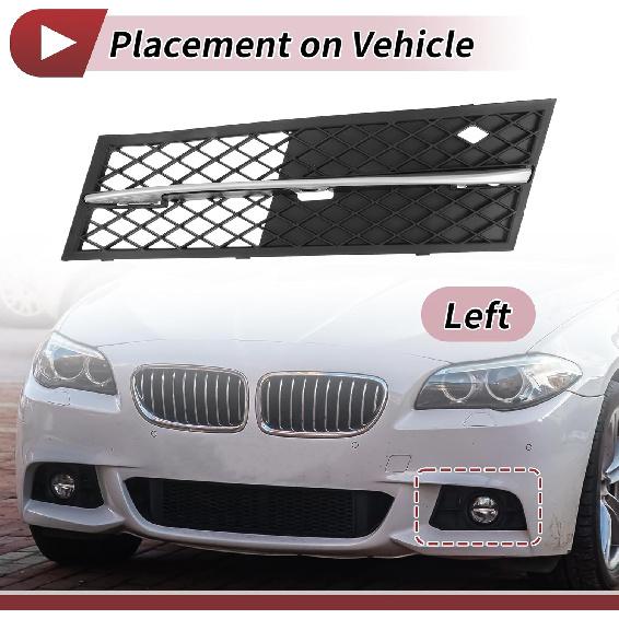 Fog Light Grill Front Lower Bumper Fog Light Cover Inserts for BMW 528i 2011-2013 ABS No.51117200699 Black