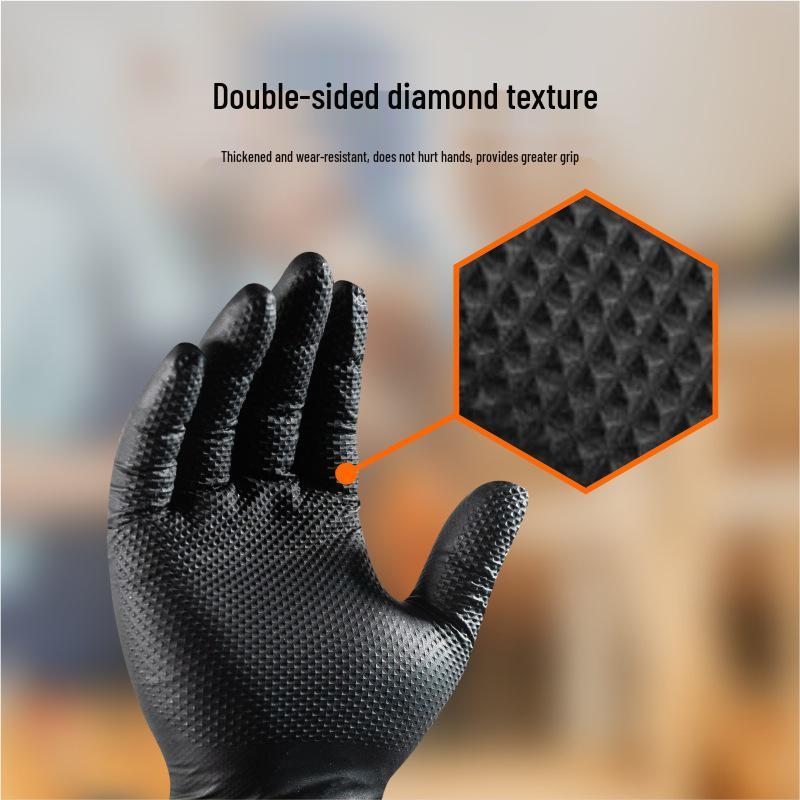 Thick Diamond Pattern Wear-Resistant Disposable Nitrile Gloves for Industrial and Automotive Use