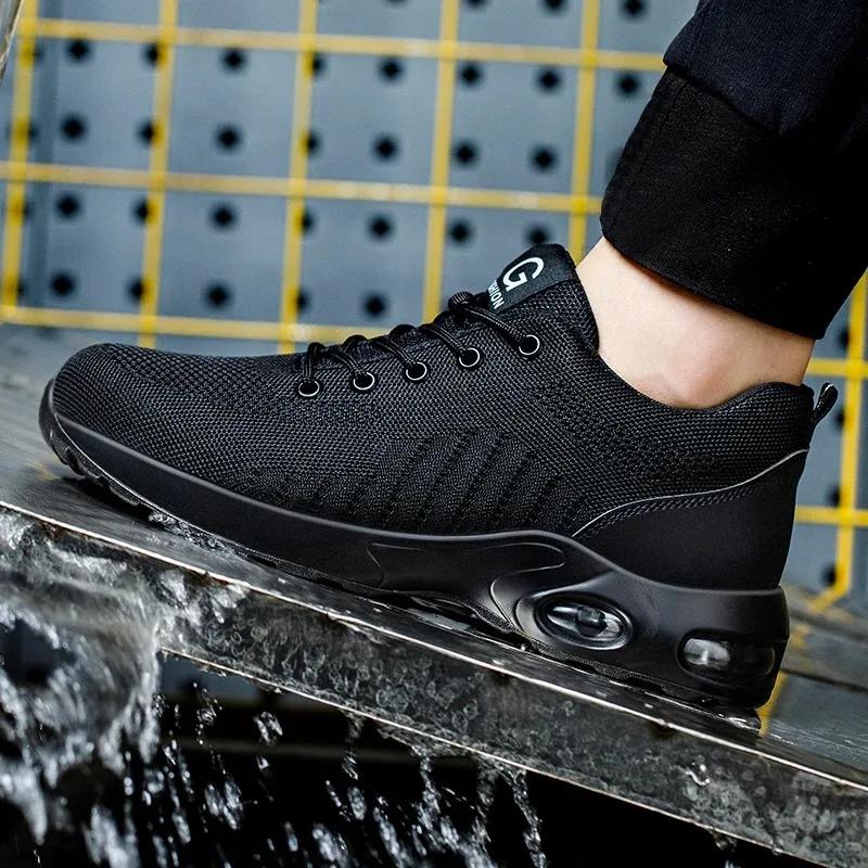 Fashion New Styles Men Safety Boots with Steel Toe Cap Anti-smash Work Sneakers Safety Shoes Men Indestructible Work Boots Hiking Shoes
