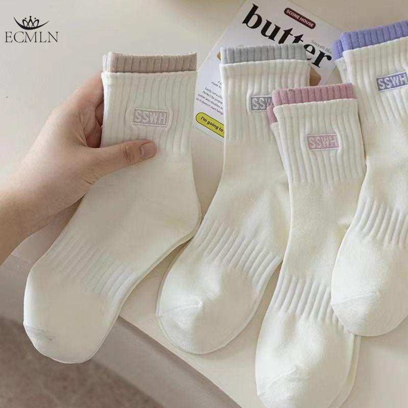 Women's Double Cuff Mid-tube Socks Breathable and Sweat-absorbing Cotton Socks Trendy Cotton Socks Casual Sports Socks for Women