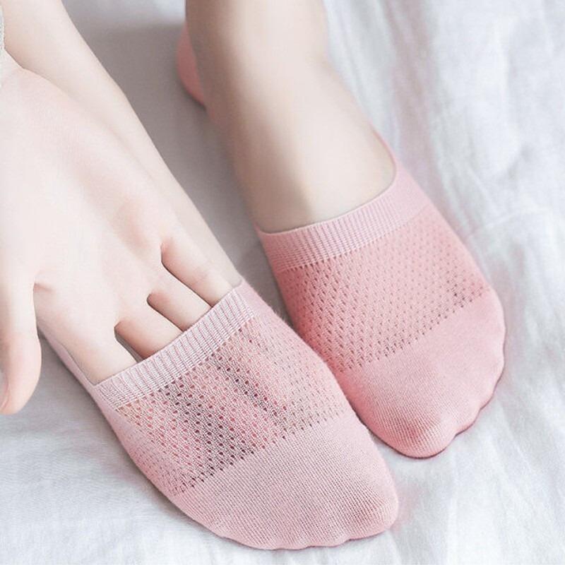3 Pairs Women's Invisible Cotton Boat Socks Mesh Breathable Ankle Low Cut Soft Comfortable Silicone Non-Slip No Show Socks for Daily Wear