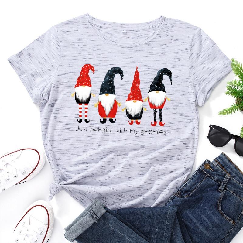 Summer Christmas Women's Printed Cotton Loose Round Neck Short Sleeved T-Shirts Women’s