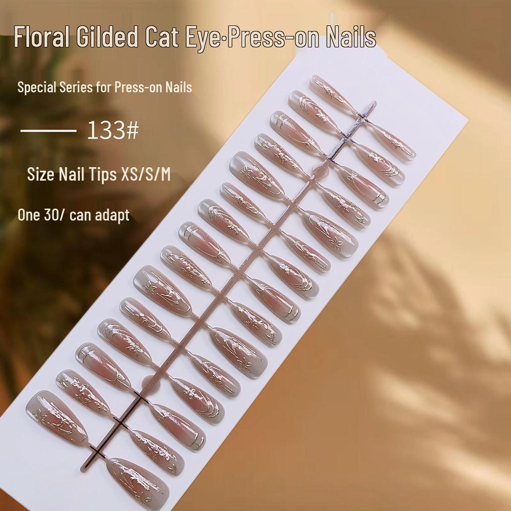 

Blush Nail Art Stickers: Gilded Cat Eye, 3D High-End False Nails