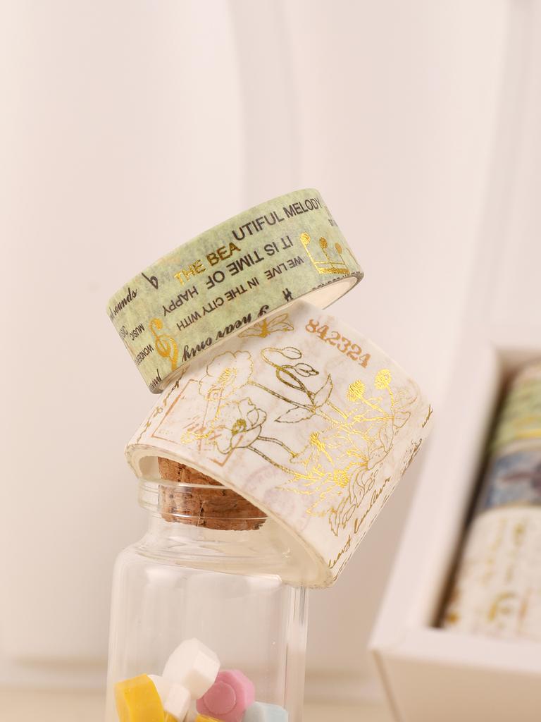 8rolls/Box Vintage Bronzing Washi Tape Decorative Masking Tape Notebook Diary Journaling Scrapbooking Supplies School Washi Tape