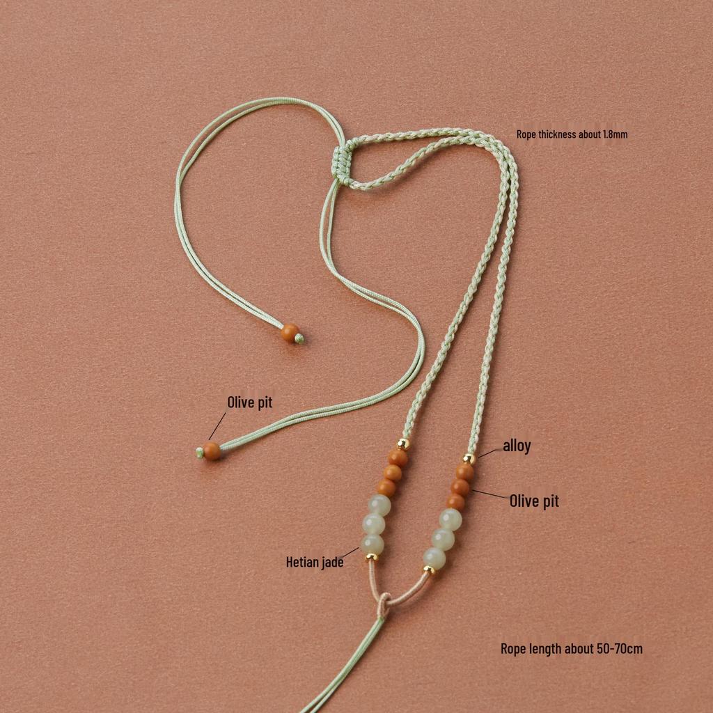 Handmade Woven Ruyi Jadeite Pendant Necklace with Four-Strand Cord