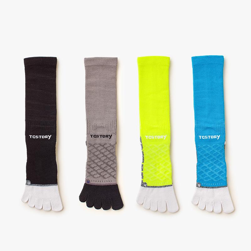 1 Pairs Man Toe Sport Socks Colorful Stripes Marathon Long Running Absorption Sports Socks Thicken Towel Sole Shock Tennis Socks