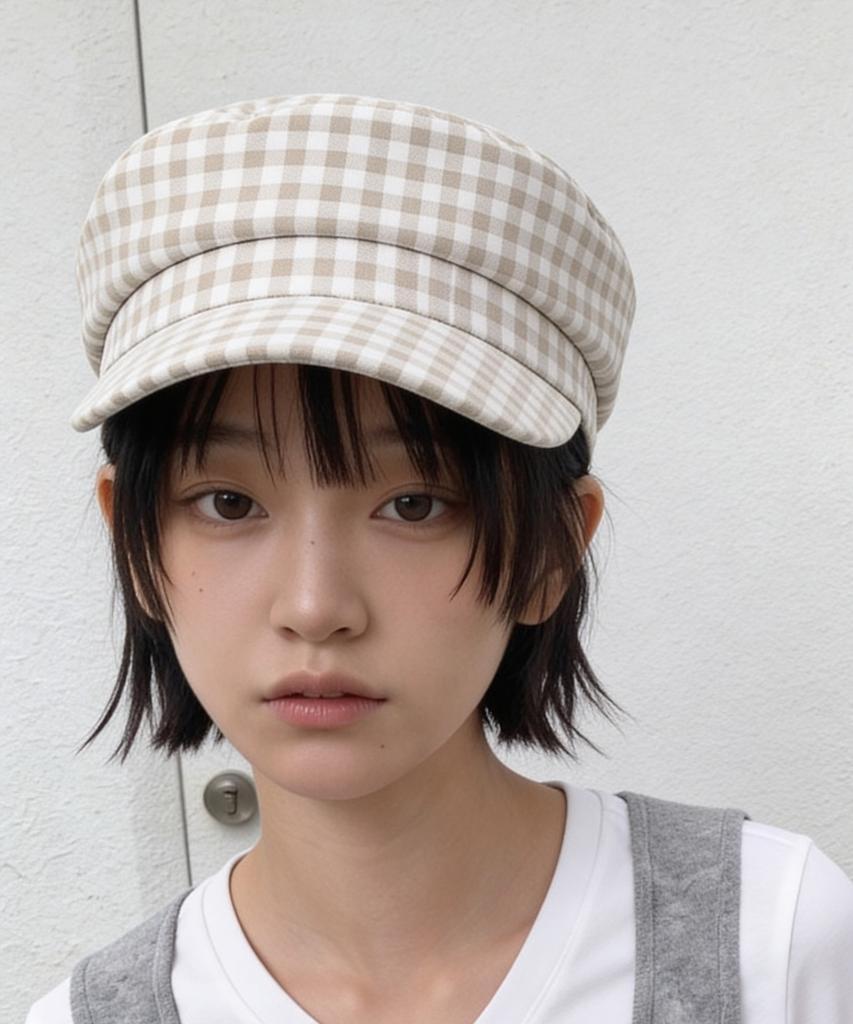 Eondeokeonteulolseutyudio Four Seasons Cotton Bellboy Cap Mariner / Gingham Ck / Beige