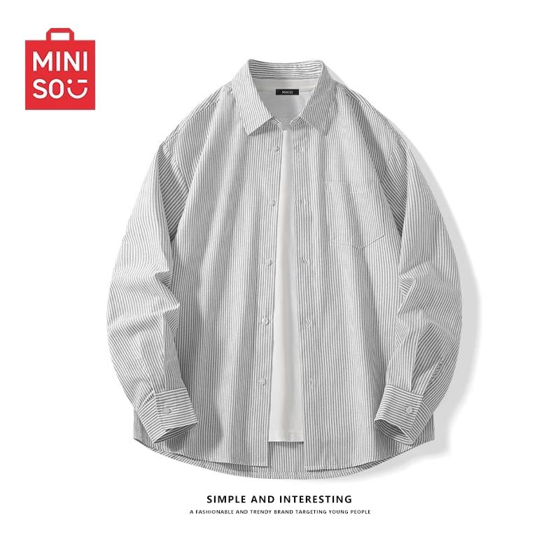 MINISO Мужская повседневная рубашка в полоску Оксфорд с длинным рукавом L