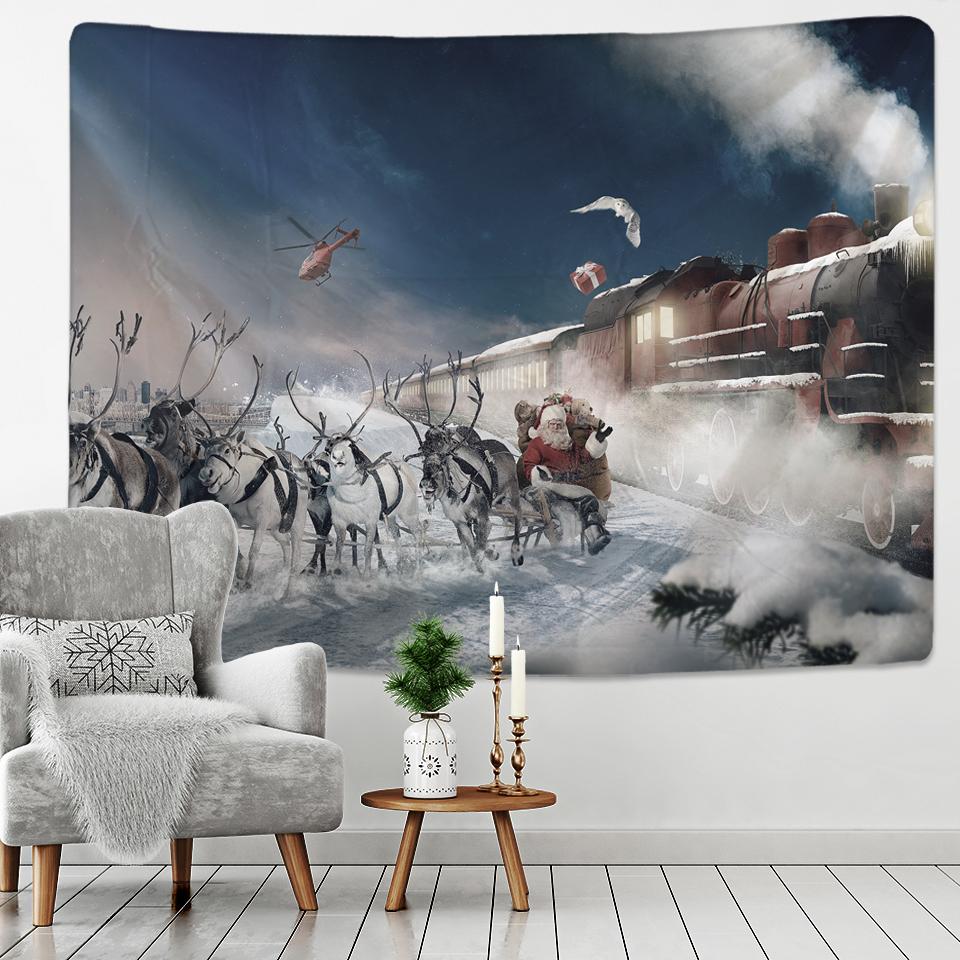 Christmas Art Wall Hanging Tapestry Christmas Tree and Cat Christmas Animal New Years Party Elk Yoga Blanket