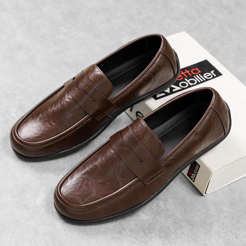 Einbeinige faule Business-Casual-Lederschuhe High-End Herren Britische weichbesohlte atmungsaktive Beanie-Schuhe Herren