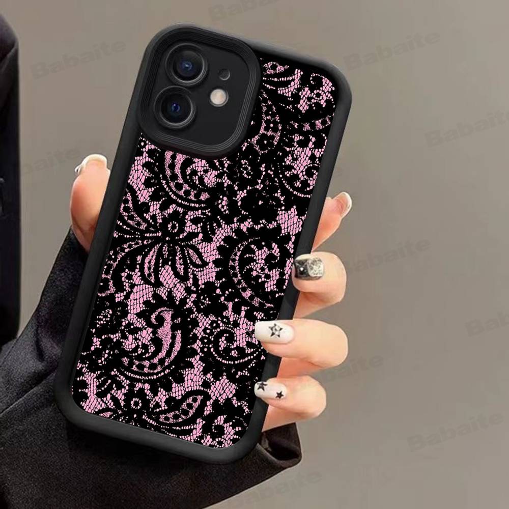 Černý krajkový vzor Personalizovaný kryt na mobilní telefon Pro IPhone 17 16 15 13 11 12 14 Pro Max Plus Silikonový kryt