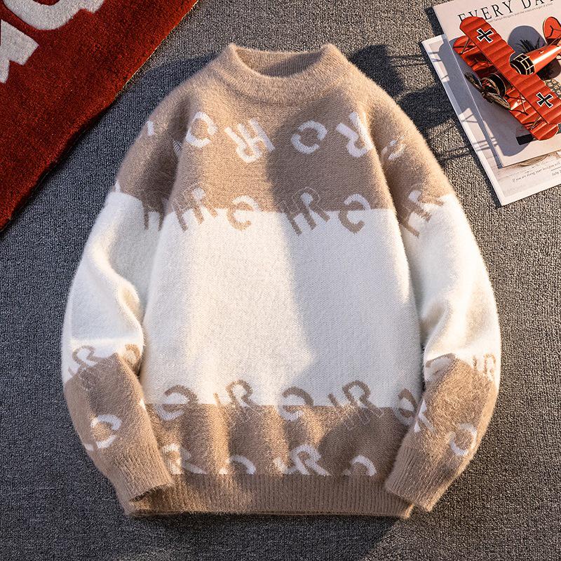 Southeast Asia Autumn/Winter 2025 Faux Mink Velvet Round Neck Sweater for Men - Hot Seller M