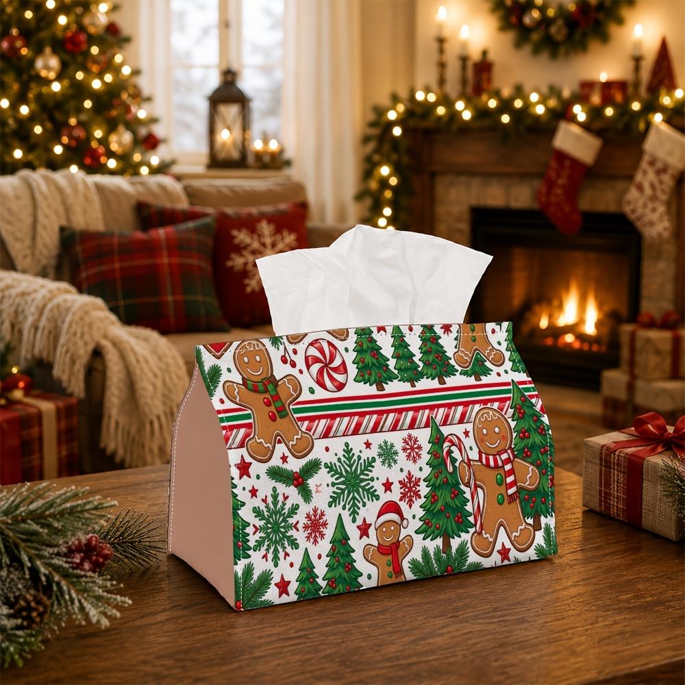 1pc Whimsical Festive Holiday Tissue Box - Gingerbread Man Pine Tree Napkin Holder, Suitable for Rolls/Facial Tissues, Multi-Functional Storage Box Fo