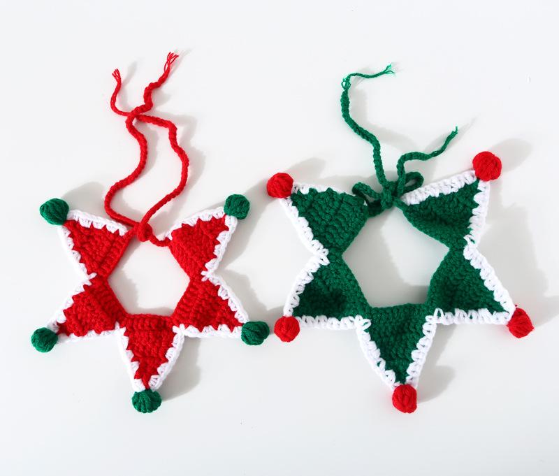 Haustier Handgestrickter Weihnachts-Pentagramm Verstellbarer Katze Hund Wolle Gestrickter Schal Halsband Zubehör