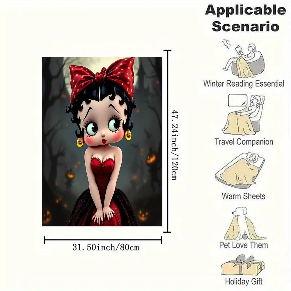 Halloween Red Dress with Polka Dot Bow Spooky Costume for WomenBlanket Flannel Throw Blanket for Sofa, Bed, Travel, Camping, Office, Couch, Chair