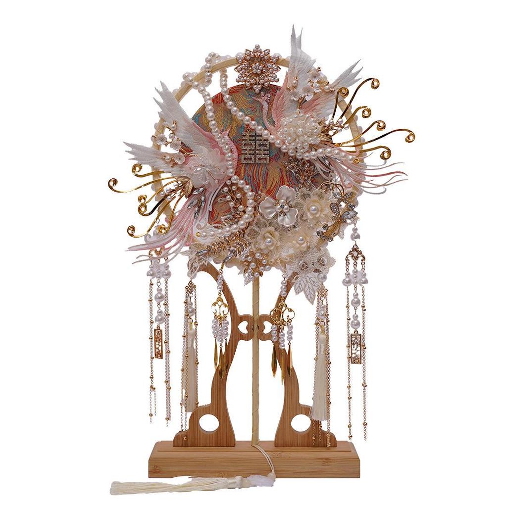 Phoenix Embroidery Bridal Fan DIY Kit: Double-Sided Chinese Style with Fireworks Pattern
