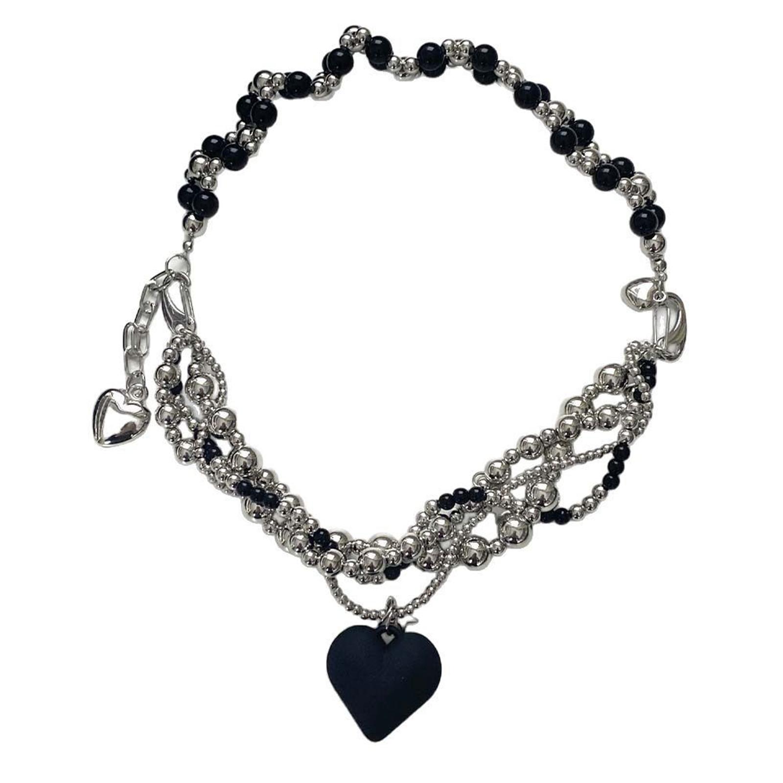 American Heavy Industry Heart-shaped Beaded Necklace, - Female Instagram Hip-hop Cold Retro Collarbone Chain. One Size чёрный