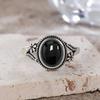 Vintage  Sterling Silver Natural Black Onyx 8*10mm Ring Flower Shaped Ring Fine Jewelry Finger Ring For Women
