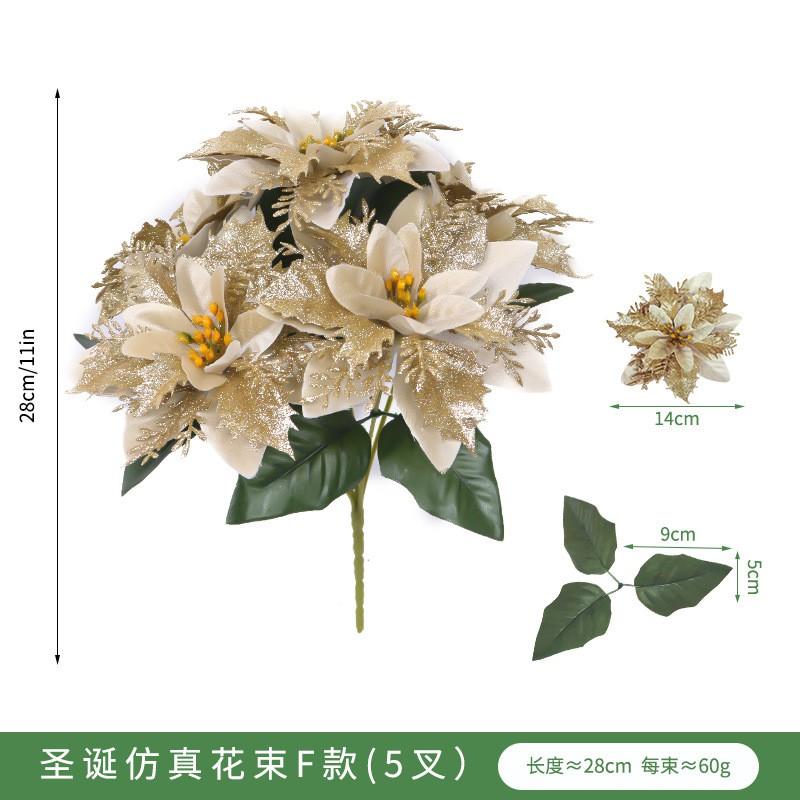 Artificial Christmas Poinsettia Bouquet 5-18 Branches Velvet Faux Plant Holiday Table Decor
