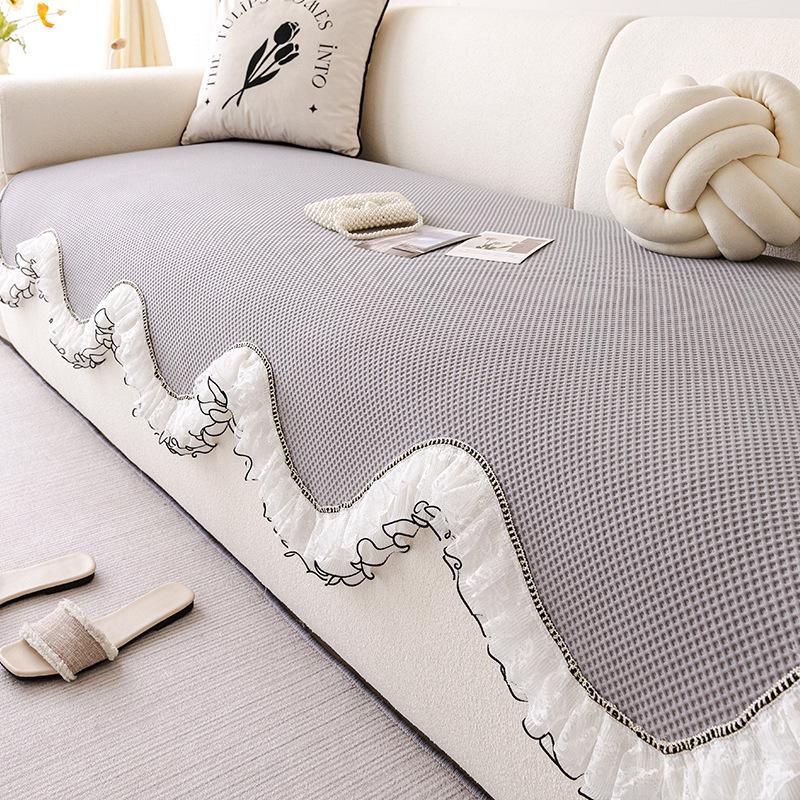 French Cream Wind Cooling Sofa Cushion  New Straight Row One-Piece Combination Sofa Seat Cushion Fixed Cover